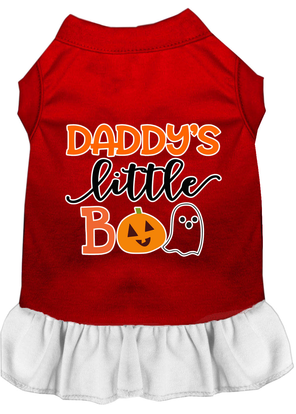 Daddy's Little Boo Screen Print Dog Dress Red with White Med